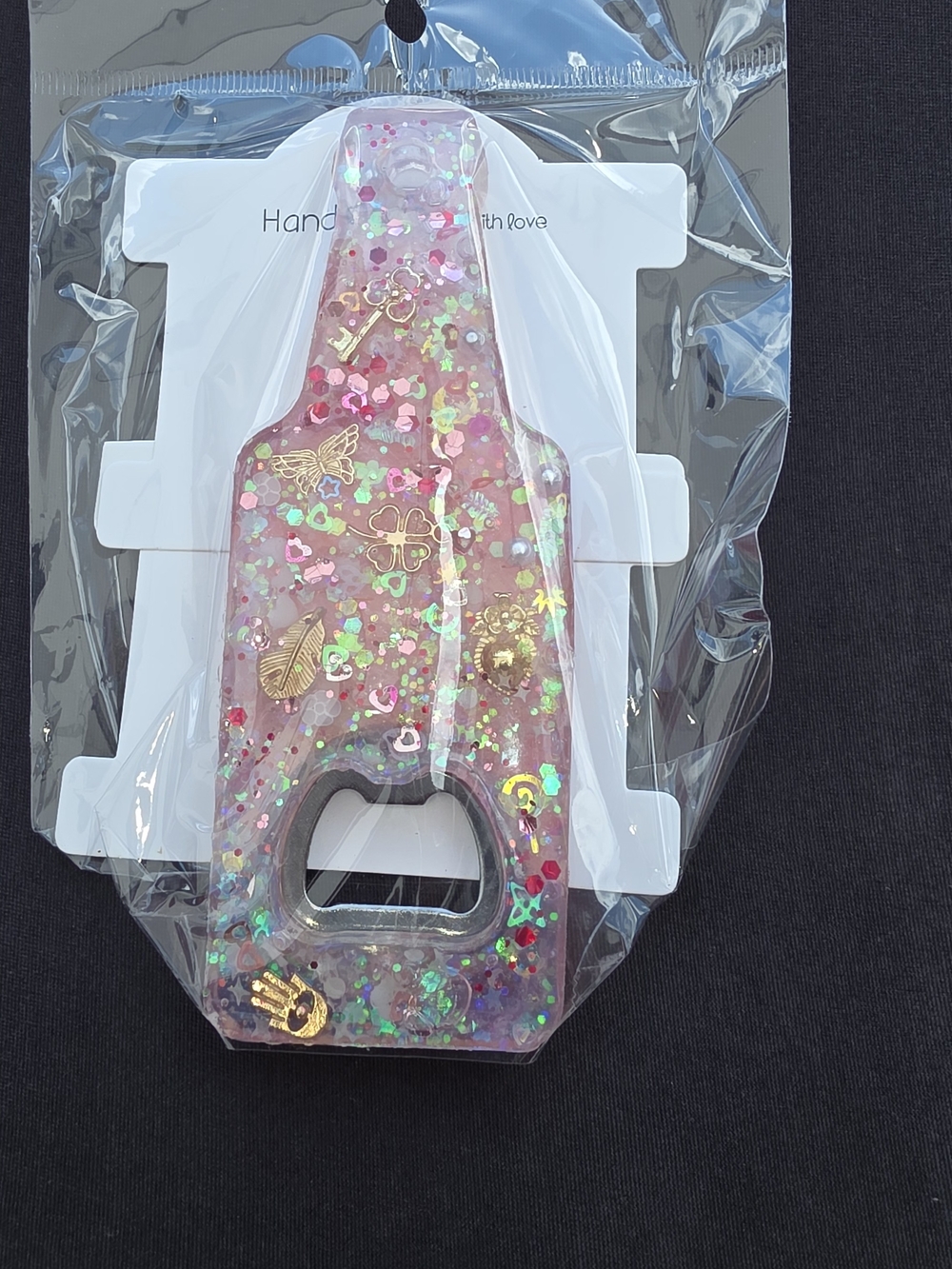 Handmade Pink Glitter Bottle Opener Resin with Gold Accents